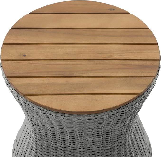Christopher Knight Home Fenton 17.5" Outdoor Side Table, Round Patio End Table with Wood Top and Wicker Base - Photo 10