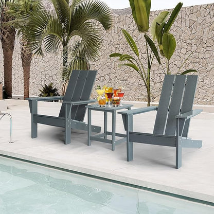 PROHIKER Adirondack Chair Set of 2, HDPE Patio Chair with Table Set, All Weather Outdoor Chairs for Lawn Garden Porch Backyard(Grey)