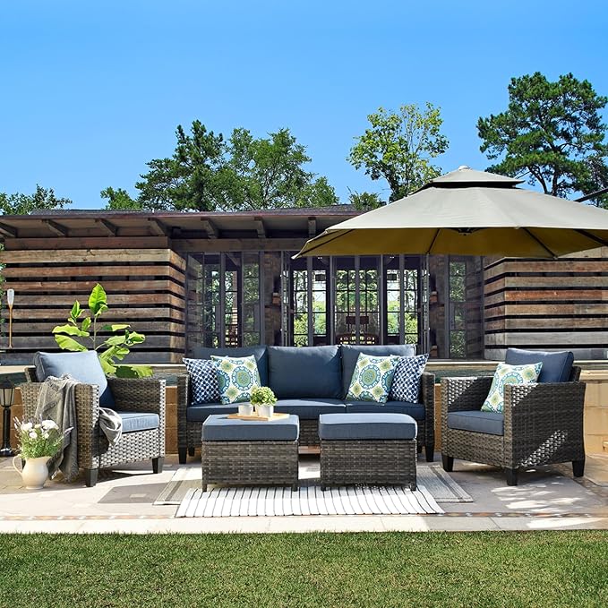 ovios Patio Furniture Set, 5 Pieces Outdoor Wicker Sofa Couch with Ottomans Comfy Cushions - Photo 1