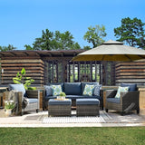 ovios Patio Furniture Set, 5 Pieces Outdoor Wicker Sofa Couch with Ottomans Comfy Cushions - Photo 1