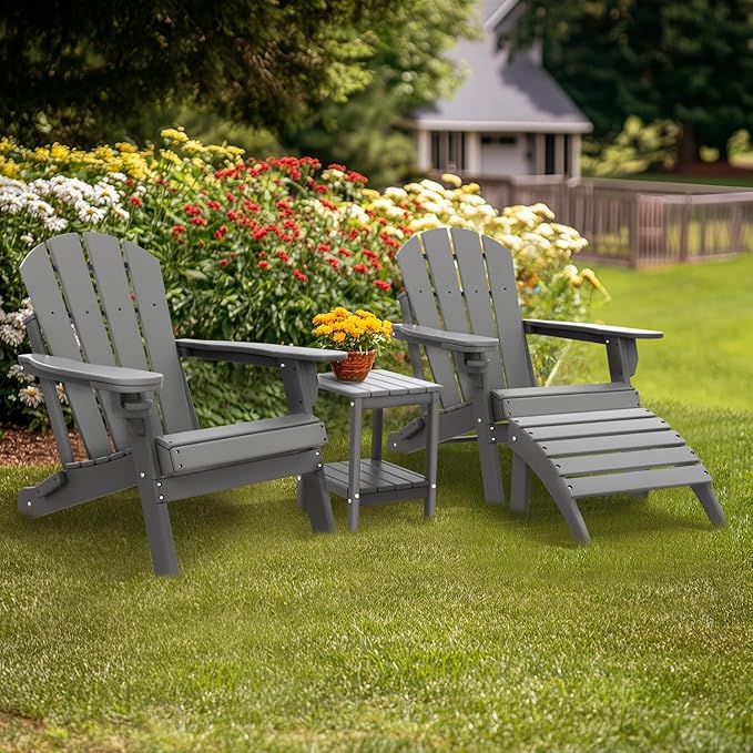 IVY&LANE Outdoor Adirondack Ottoman | Folding | HDPE | Grey | All Weather - Photo 2