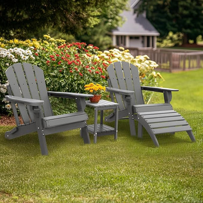 IVY&LANE Outdoor Adirondack Ottoman | Folding | HDPE | Grey | All Weather | Waterproof Patio Footrest for Adirondack Chair | Poly Lumber Foot Rest for Deck Backyard