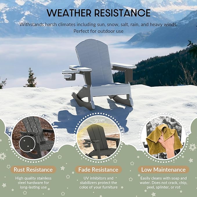 WestinTrends Malibu Outdoor HDPE Plastic Preschool Toddler Classic Adirondack Rocking Chairs (Set of 2), Gray