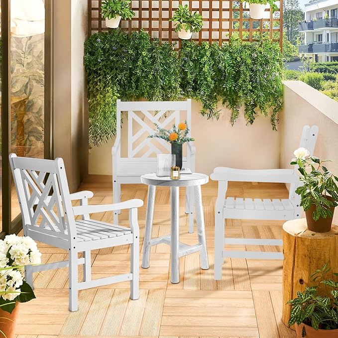 VINGLI Outdoor Dining Chairs Set of 6, Heavy Duty 330 LBS Wooden Patio Chairs with Comfortable Backrest, Solid Wood Patio Dining Chairs Garden Chairs for Yard, Front Porch and Deck (White, 6 PCS)