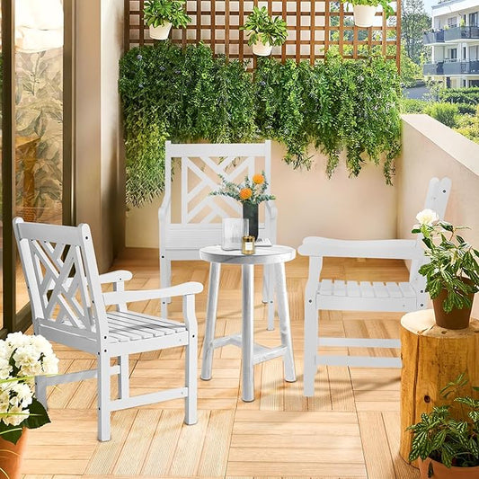 VINGLI Outdoor Dining Chairs Set of 6, Heavy Duty 330 LBS Wooden Patio Chairs with Comfortable Backrest, Solid Wood Patio Dining Chairs Garden Chairs for Yard, Front Porch and Deck (White, 6 PCS)