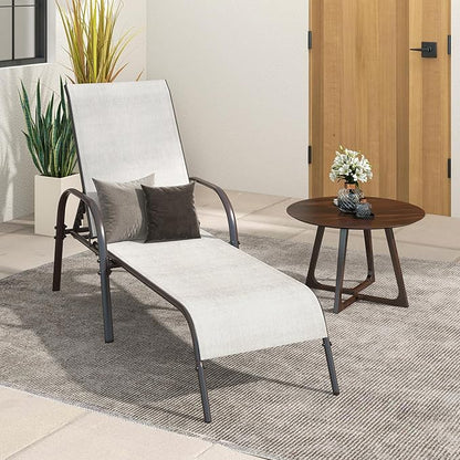 Giantex Set of 2 Patio Lounge Chair, Outdoor Chaise Lounge with 5 Adjustable Backrest, Sturdy Steel Frame, Sunbathing Recliner, Beach Chair, Tanning Chair for Outside, Yard, Balcony, Pool Chairs, Grey