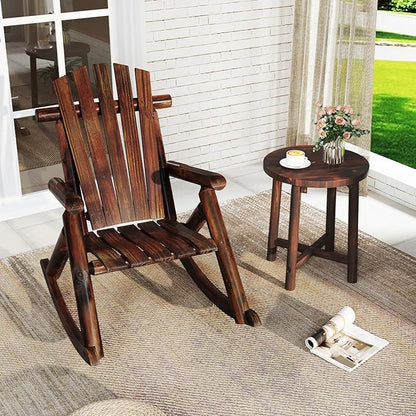 Tangkula Wood Rocking Chair Outdoor, Outside Adirondack Rocker with High Back and Slatted Seat, Oversized Porch Rocking Chair for Balcony, Garden, Backyard, Patio