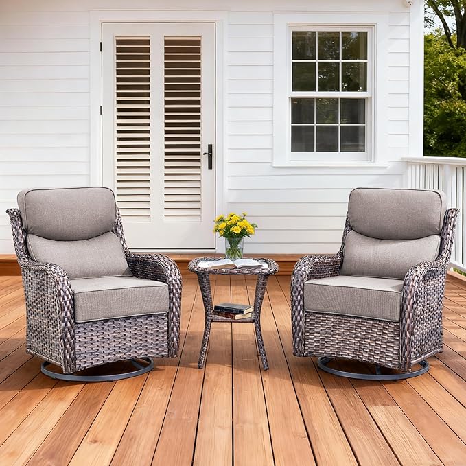 Luxury Outdoor Swivel Rocker Patio Chairs Set of 3 - Photo 1
