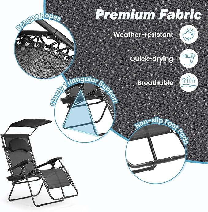 Goplus Zero Gravity Chairs, X-Large Folding Lounge Lawn Chair w/Canopy Shade & Cup Holder - Photo 4