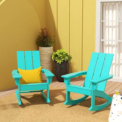 WO WESTIN OUTDOOR HDPE Shoreside Modern Rocking Poly Adirondack Chair (Set of 2),Turquoise