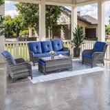 HUMMUH Outdoor Furniture 6 Pieces Patio Furniture Set Wicker Outdoor Sectional Sofa with 2 Patio Chairs, Ottomans - Photo 1