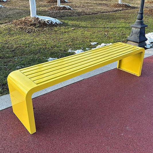Metal Garden Bench, Weatherproof Backless Patio Benches, Outdoor Park Bench, Front Porch Bench, Pool Deck Bench, Choice of Colours, for Park, Yard, Porch, Lawn(Yellow,47.2in/120cm)