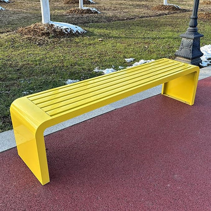 Metal Garden Bench, Weatherproof Backless Patio Benches, Outdoor Park Bench, Front Porch Bench, Pool Deck Bench, Choice of Colours, for Park, Yard, Porch, Lawn(Yellow,39.4in/100cm)