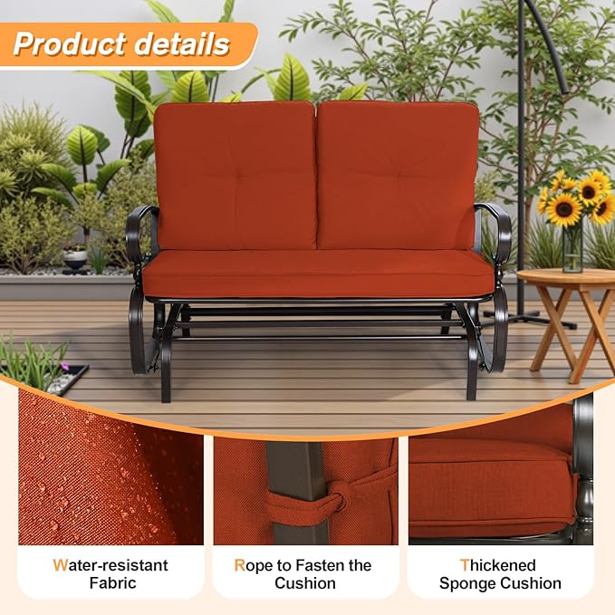 Incbruce Outdoor Glider Rocking Chair Patio Glider Bench for 2 Person - Photo 4