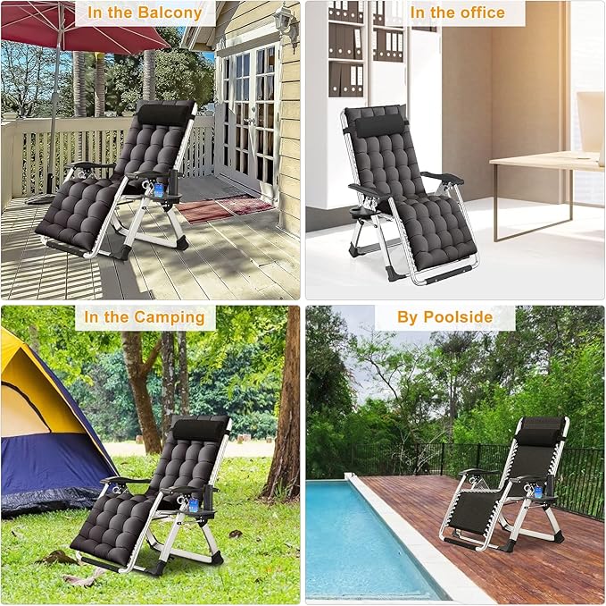 NAIZEA Padded Zero Gravity Chair, Folding Outdoor Lounge Chairs, Adjustable Reclining Camping Chairs with Cup Holder - Photo 4