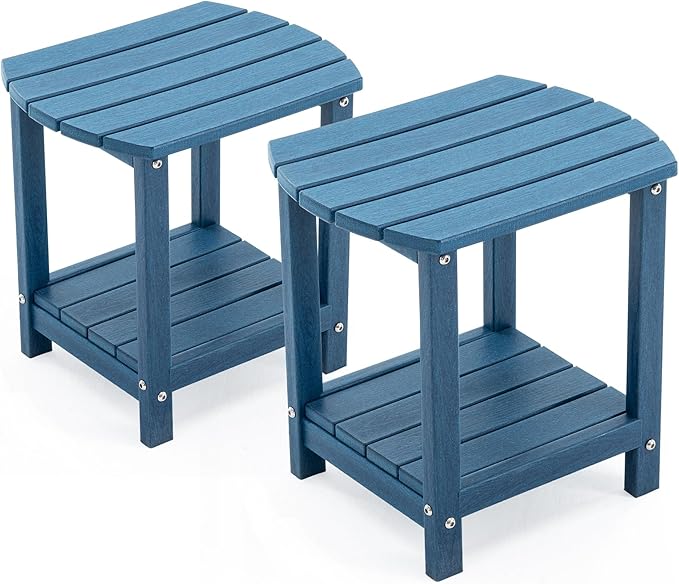 Adirondack Small Outdoor Side Table - Weatherproof HDPE Patio End Table with 2-Tier Storage for Firepit, Balcony, Garden - Photo 1