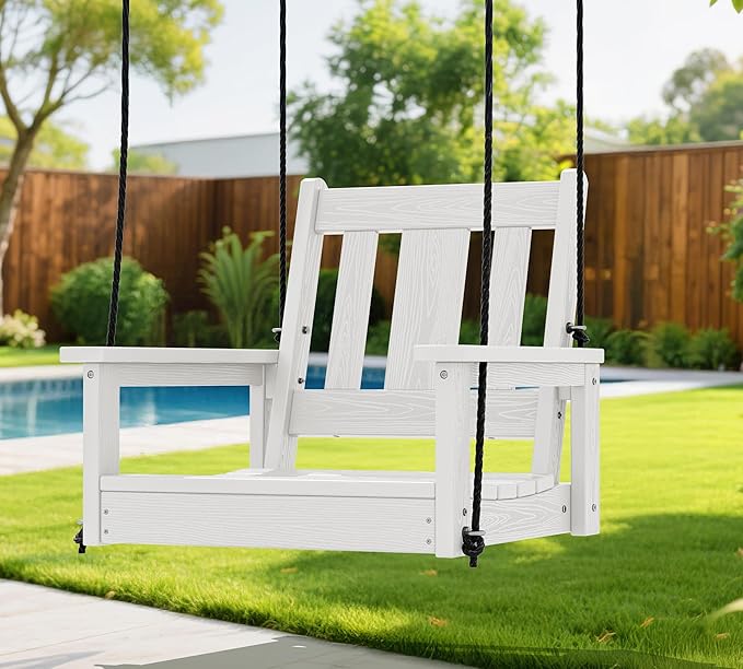 SERWALL HDPE Single Porch Swing, Heavy Duty Single Person Swing Chair with 2 Polypropylene Hanging Ropes - Photo 7