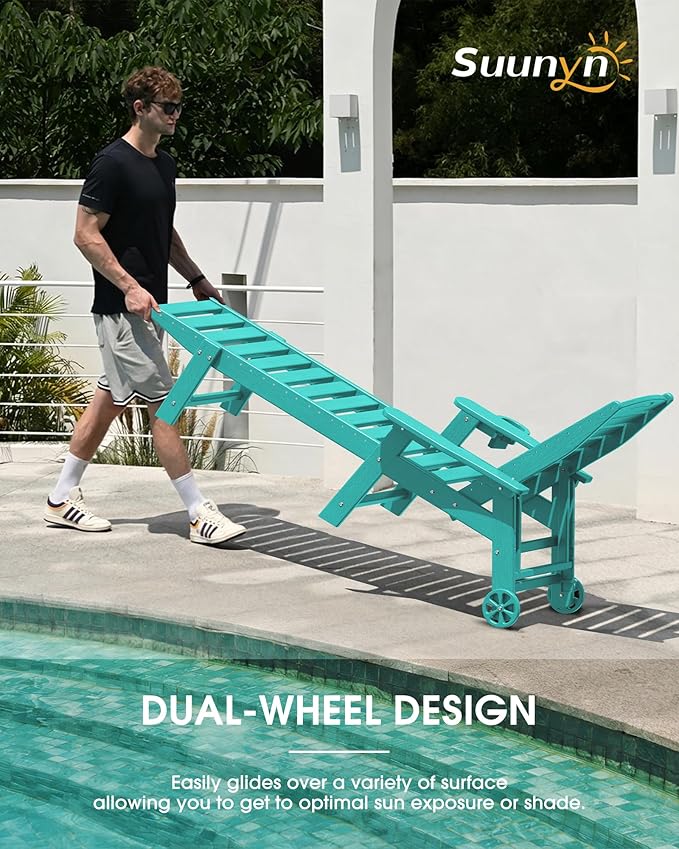 Lounge Chair Outdoor Set of 4 with Wheels, Adjustable 5-Position Chaise Lounge Outdoor, Patio Lounge Chair for Poolside Backyard, Lake Blue