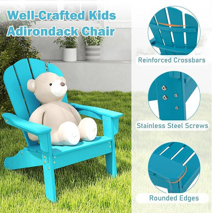 Costzon Adirondack Chair Set of 2, All-Weather HDPE Patio Chair with Armrests, Fire Pit Chair for Ages 3-8, Outdoor Patio Lounge Chair for Garden, Lawn, Backyard (2, Turquoise)