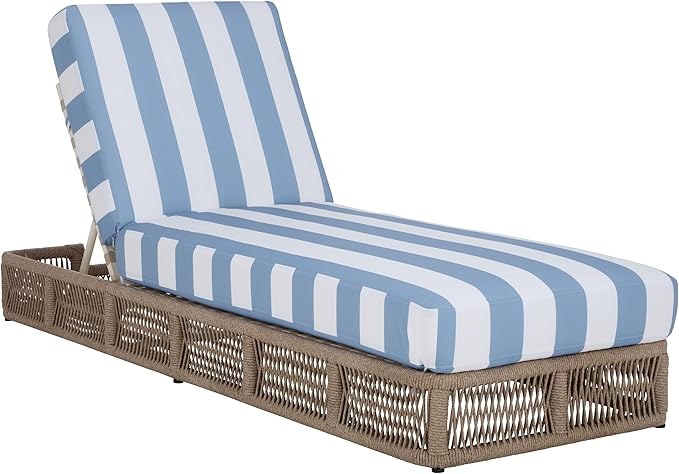 SAFAVIEH Outdoor Patio Furniture Collection - Gillian Heather Tan Rope Daybed, Baby Blue Stripe Cushion - Photo 4
