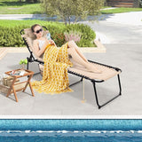 Goplus Chaise Lounge Chair Outdoor, Folding 5-Postion Beach Lounge Chair with Detachable Pillow, Side Pocket - Photo 8