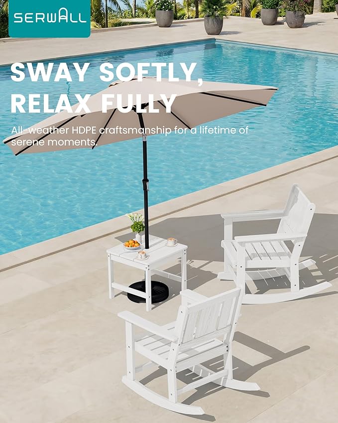 SERWALL HDPE Outdoor Rocking Chairs Set of 6, All Weather 4 Porch Rockers with 2 Side Tables - Photo 8