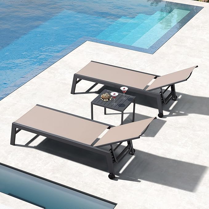 PURPLE LEAF Patio Chaise Lounge Set for 2 Outdoor Chaise Lounge Chair with Aluminum Frame and Easy-to-Move Wheels Pool - Photo 9