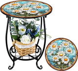 Outdoor Side Table Round Small Mosaic Patio Accent Indoor End Plant Coffee Tea Table for Yard Patio Porch Garden Living - Photo 1