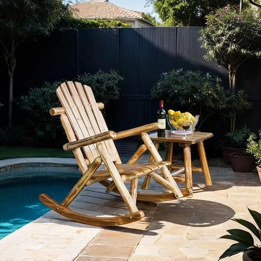 Anraja Outdoor Rocking Chairs Set of 2 Wood Log Furniture Rustic Patio Porch Rocker Comfy Lawn Beach Balcony, Lightly Toasted