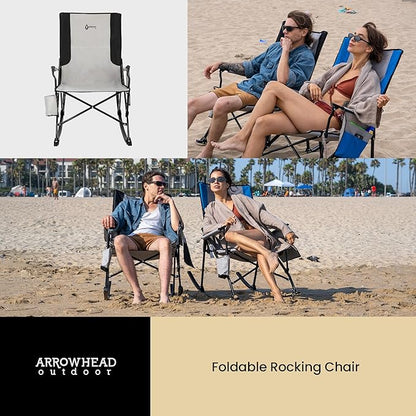 ARROWHEAD OUTDOOR 2-Pack Foldable Rocking Camp Chair with Large Cup Holder, Side Pocket, Space-Saving Folding, Enhanced Swinging Rocker for Camping, Fishing, Patio