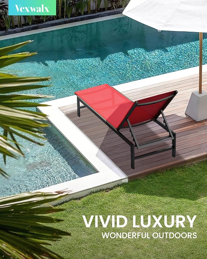 Outdoor Lounge Chairs Set of 2, Aluminum Patio Chaise Lounge Chairs with 5-Position Recliner - Photo 2