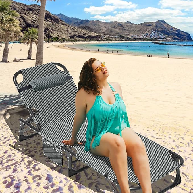 MOPHOTO Folding Chaise Lounge Chair 5-Position, Folding Cot, Heavy Duty Patio Chaise Lounges for Outside, Poolside - Photo 2