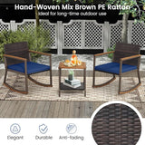 HAPPYGRILL 3 Pieces Rocking Bistro Set, Outdoor PE Wicker Rocking Chair with Coffee Table, Soft Seat Cushions Included - Photo 4