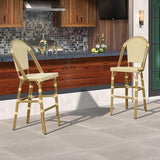 PURPLE LEAF French Counter Height Bar Stool Set of 2 25" Bamboo Print Finish Patio Bar Chairs with Back Rattan Bar - Photo 3