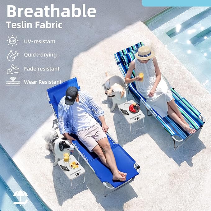 3-in-1 Sun Tanning Chair with Face Holes, Breathable Chaise Lounge Chair Outdoor, 5-Position Recliner, Lay Flat - Photo 2