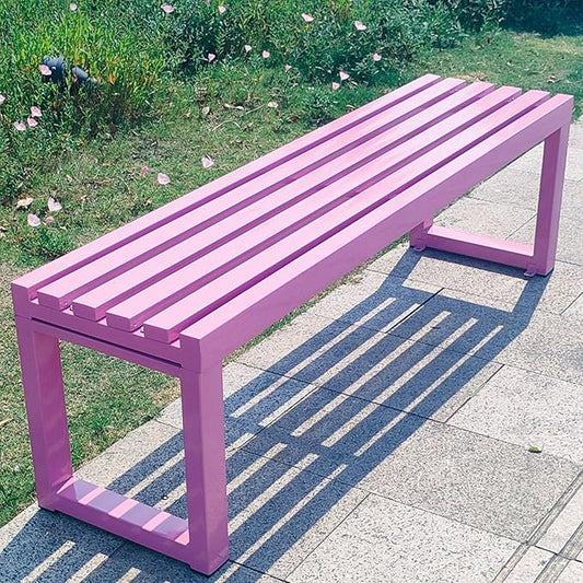 Metal Garden Benches for Outdoors Clearance Steel Frame Outdoor Backless Bench Weatherproof 39"/47"/59" Front Porch Chairs for Lawn Yard School(Natural,39.37in/100cm)