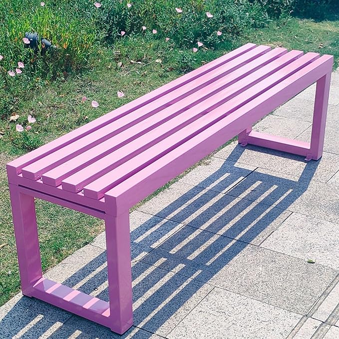 Metal Garden Benches for Outdoors Clearance Steel Frame Outdoor Backless Bench Weatherproof 39"/47"/59" Front Porch Chairs for Lawn Yard School(Natural,59.05in/150cm)