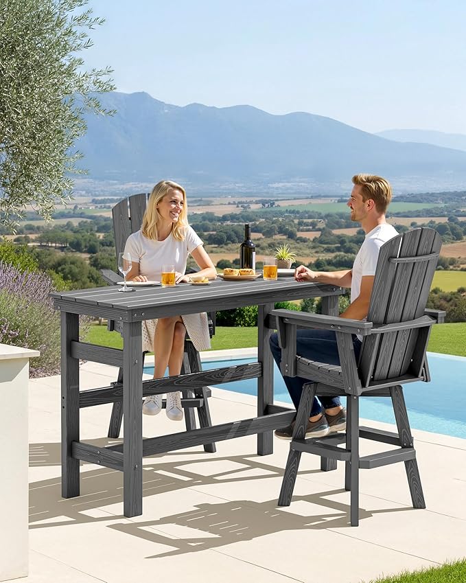 SERWALL 3-Piece Swivel Adirondack Bar Set, HDPE Swivel Bar Height Chairs Set of 2 with Bar Table - Photo 5