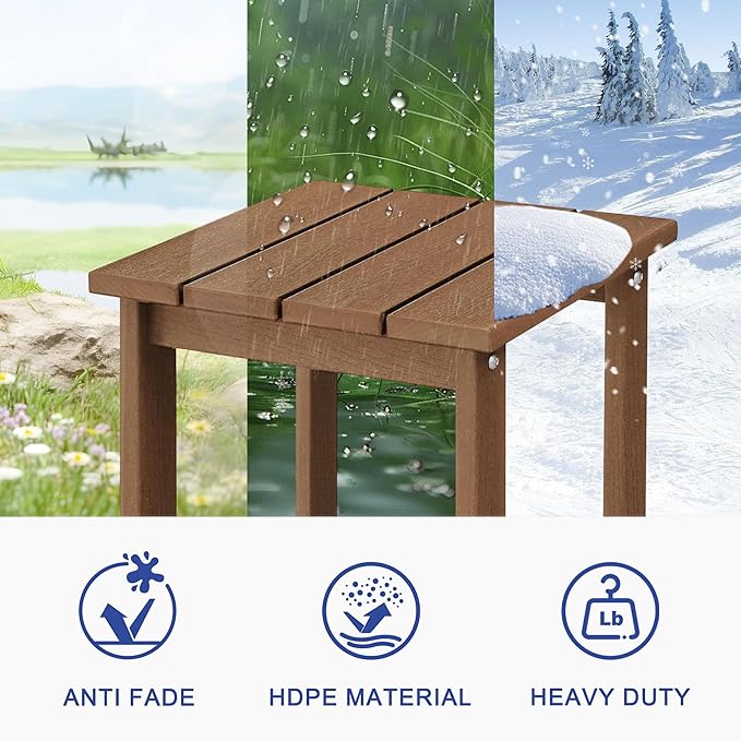 LZRS Adirondack Square Outdoor Side Table for Patio, Pool Composite Patio Table,HDPE End Tables for Backyard,Pool, Indoor Companion, Easy Maintenance & Weather Resistant(Brown)