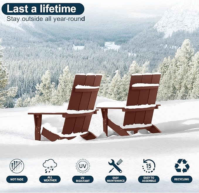 MXIMU Adirondack Chair Set of 8: Modern Adirondack Chairs Fire Pit Chairs Plastic Outdoor Chairs for Lawn Backyard Deck Garden Camping (Coffee)
