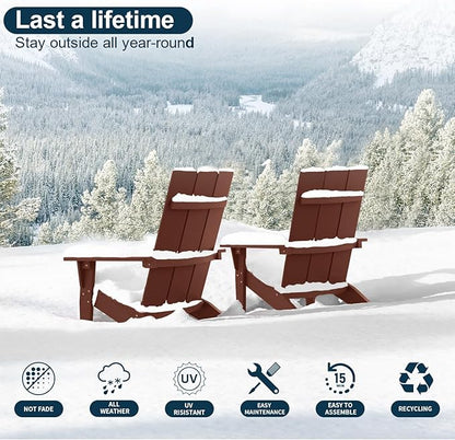 MXIMU Modern Adirondack Chair Weather Resistant with Cup Holder Oversized Fire Pit Chairs Adorondic Plastic Outdoor Chairs for Firepit Area Seating (Coffee)