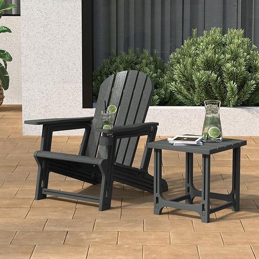 Costaelm Cayman 2-Piece HDPE Plastic Adirondack Patio Chair Set with 18" Side Table, Gray
