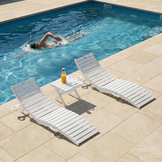 Pre-Assembled Folding in-Pool Lounge Chair, HDPE Outdoor Chaise Lounge with Cup Holder, Pool Lounge Chair for Poolside - Photo 1