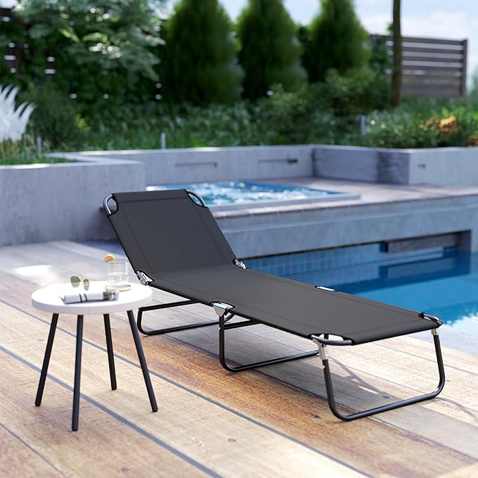 Outsunny Folding Chaise Lounge Pool Chairs, Outdoor Sun Tanning Chairs with 5-Level Reclining Back - Photo 10