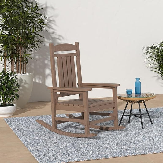 KINGYES Outdoor Rocking Chair Set of 2, HDPE Patio Rocking Chairs with 330lbs Support for Adults, Brown