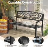 VINGLI 50" Outdoor Bench with PVC Magpie Backrest, Black Metal Patio Bench, Heavy-Duty Iron Garden Benches for Yard - Photo 4