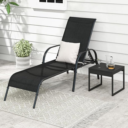 Giantex Patio Lounge Chair, Outdoor Chaise Lounge with 5 Adjustable Backrest, Sturdy Steel Frame, Sunbathing Recliner, Beach Chair, Tanning Chair for Outside, Yard, Balcony, Pool Chairs, Black