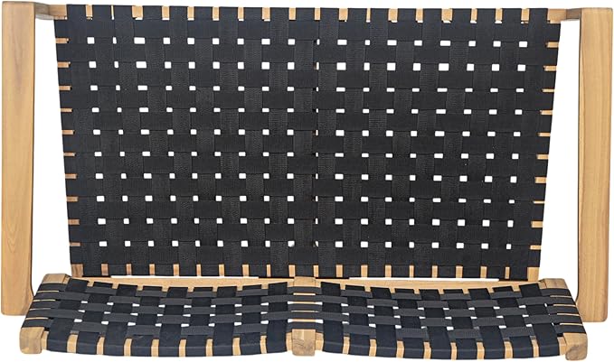 Christopher Knight Home Lenno Patio Loveseat, Acacia Wood Outdoor Bench, Woven Rope Armchair, 2 Seater Bench, Spacious Seating Sofa, Outdoor Acacia Wood Loveseat for Gardern Poolside Porch, Black