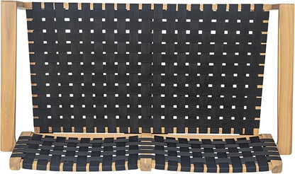 Christopher Knight Home Lenno Patio Loveseat, Acacia Wood Outdoor Bench, Woven Rope Armchair, 2 Seater Bench, Spacious Seating Sofa, Outdoor Acacia Wood Loveseat for Gardern Poolside Porch, Black
