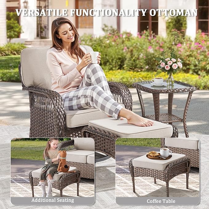 Patio Furniture Set with Fire Pit Table - 7 Pieces All-Weather Wicker Outdoor Furniture with High Back Swivel Chairs - Photo 4